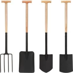VidaXL Trädgårdsredskap 4 Delar T-grepp Lövträ